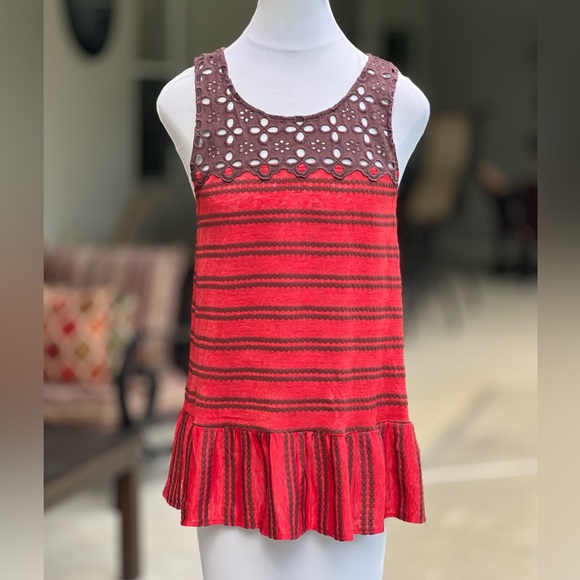 Free People Tops - Free People Molly Retro Peplum Tank Top Medium M Brown Red